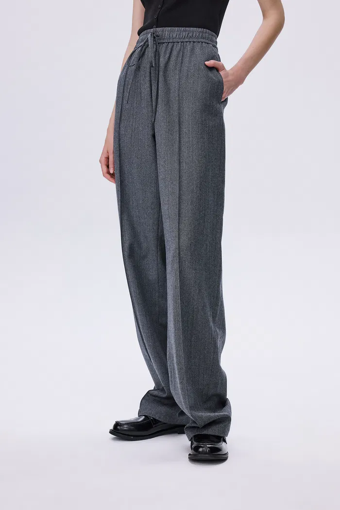 Constantine Front Tie Relaxed Fit Pants in Wool Herringbone - Image 5