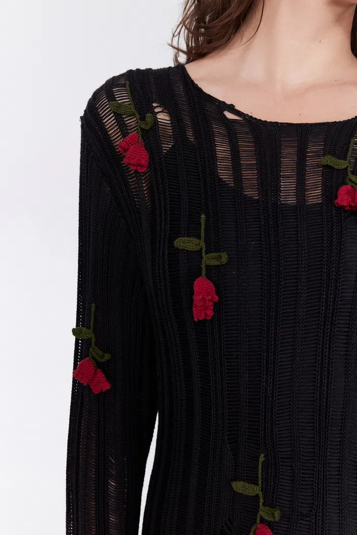 Convallaria Handcrafted Crochet Long Sleeve Dress in Cotton Viscose Knit - Image 2