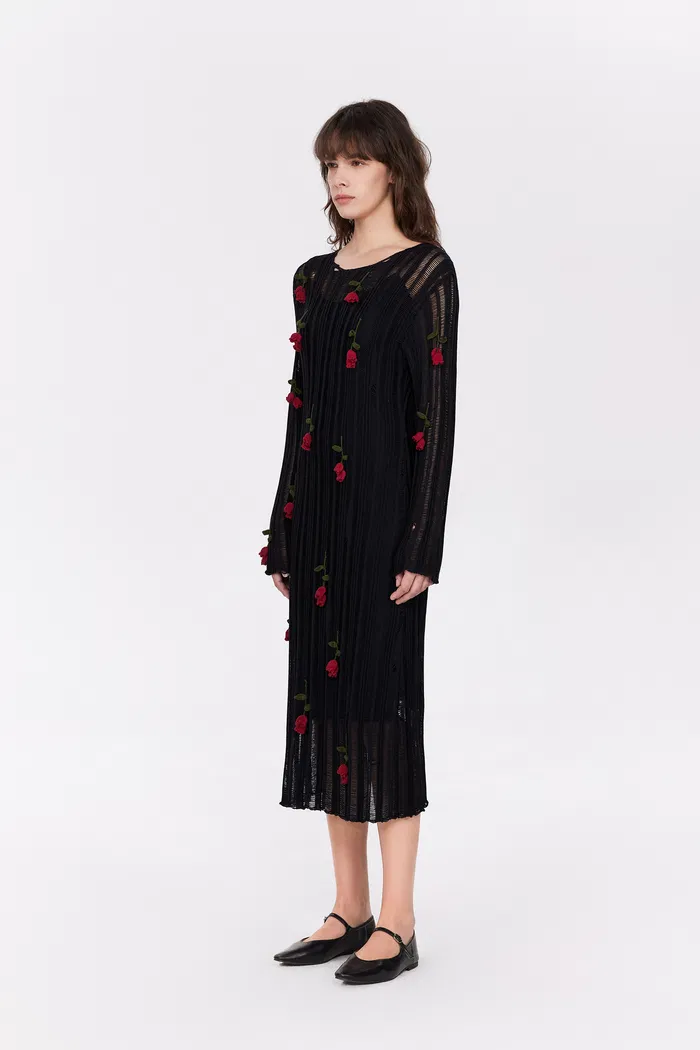 Convallaria Handcrafted Crochet Long Sleeve Dress in Cotton Viscose Knit - Image 3