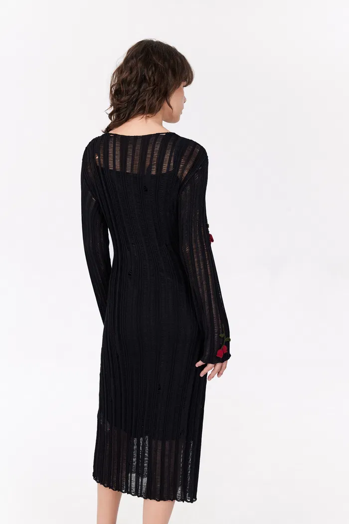 Convallaria Handcrafted Crochet Long Sleeve Dress in Cotton Viscose Knit - Image 4