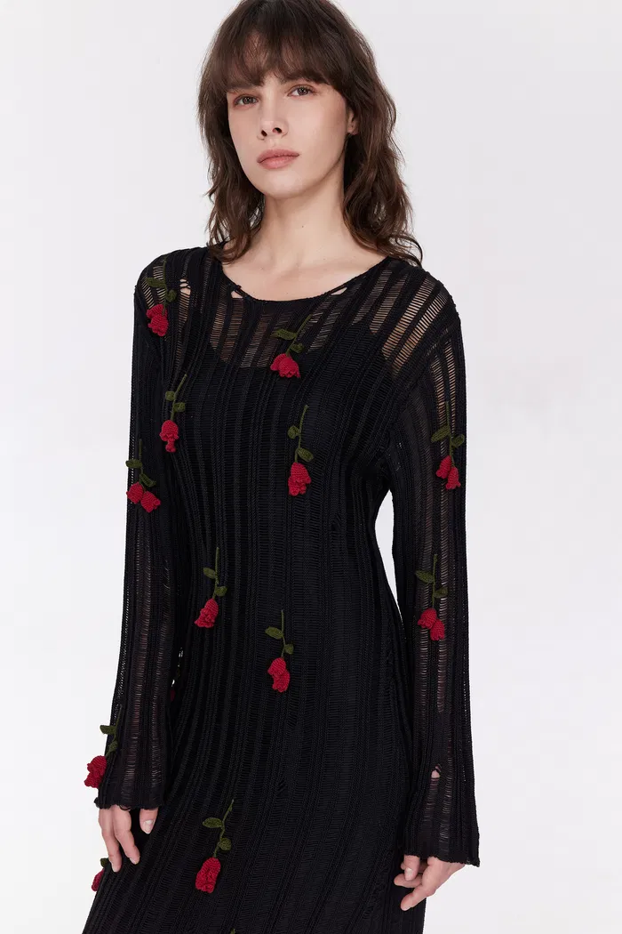Convallaria Handcrafted Crochet Long Sleeve Dress in Cotton Viscose Knit - Image 5