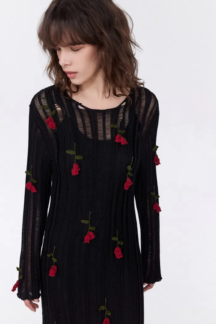 Convallaria Handcrafted Crochet Long Sleeve Dress in Cotton Viscose Knit - Image 6