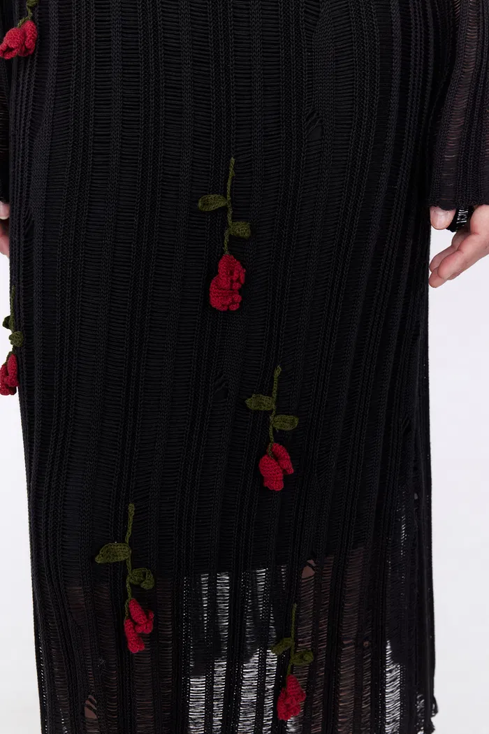 Convallaria Handcrafted Crochet Long Sleeve Dress in Cotton Viscose Knit - Image 7