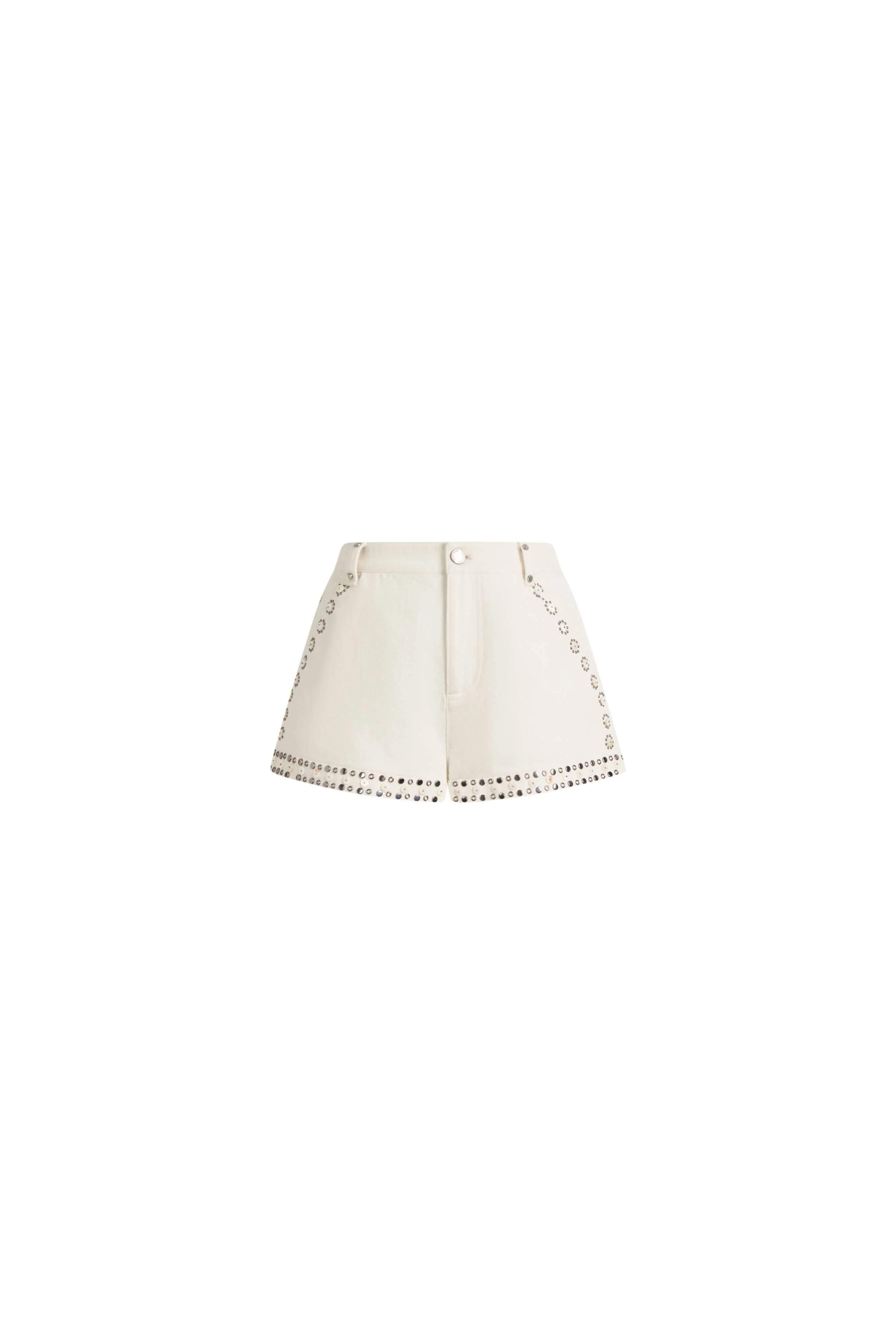 Cori Boho Mother of Pearl Studded A Line Shorts in Cotton Denim - Image 5