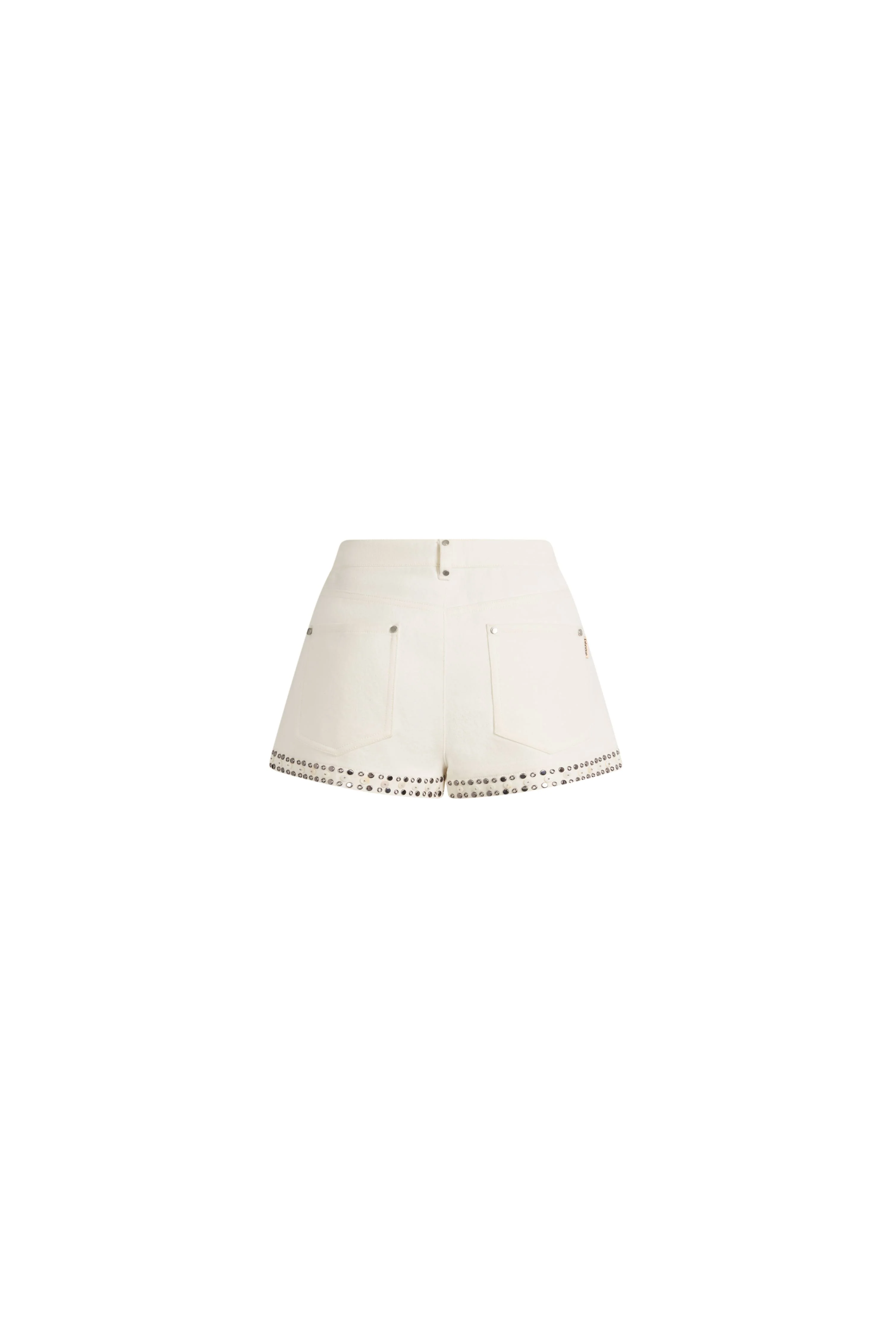 Cori Boho Mother of Pearl Studded A Line Shorts in Cotton Denim - Image 6