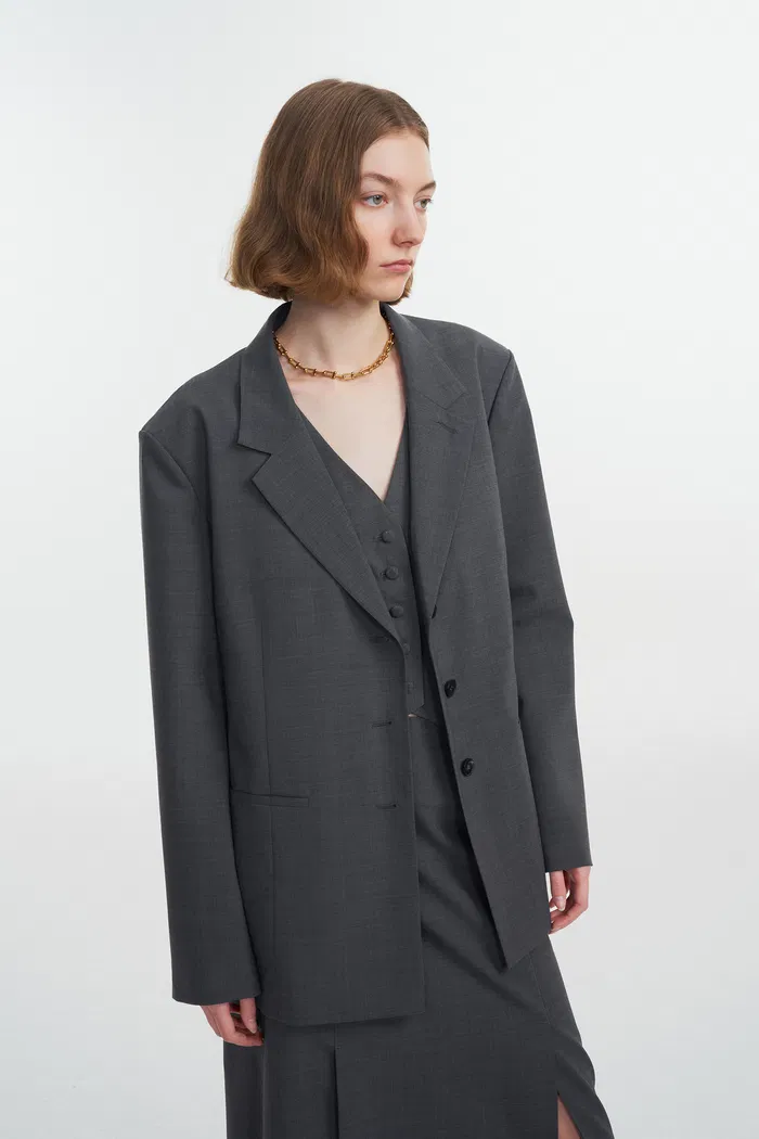 Cosmo Contrast Lined Blazer in Wool Blend - Image 2