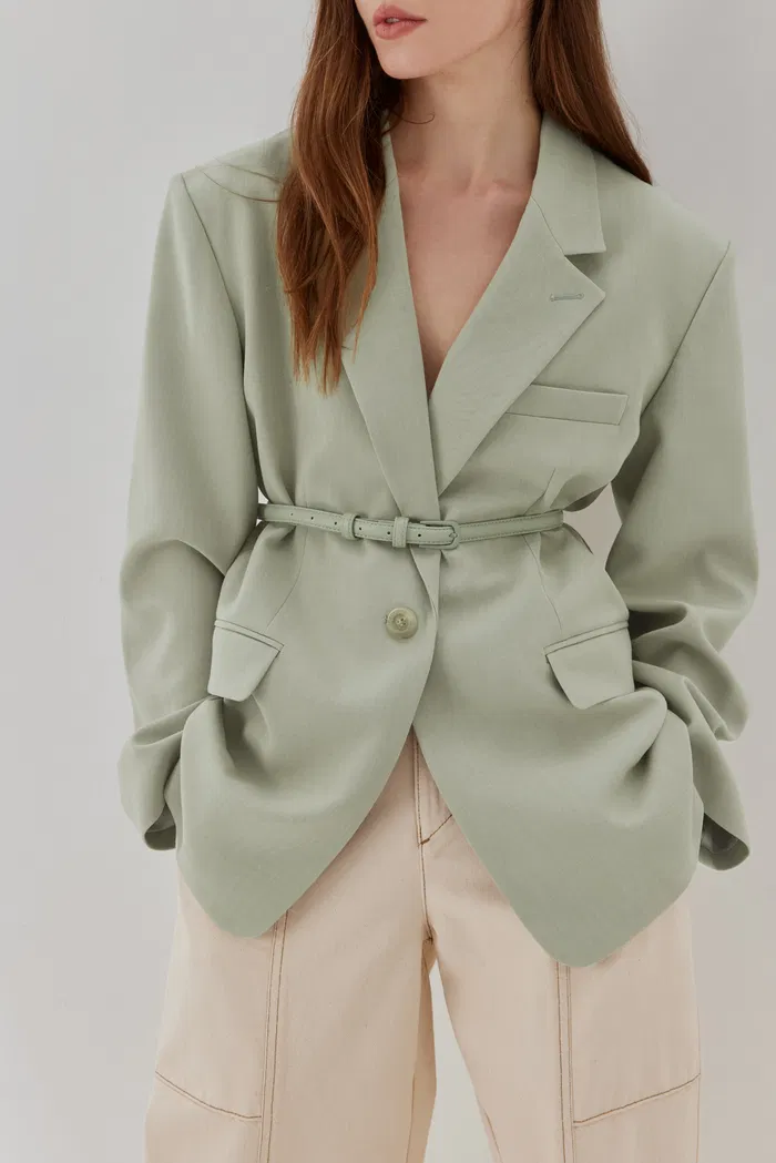 Creamy Green Detachable Belt Blazer - Image 2
