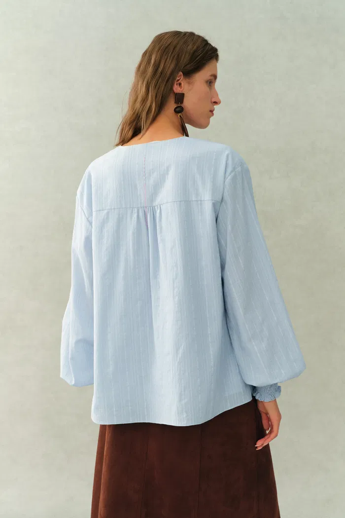 Crepus Striped Fringe-Tie French Shirt In Cotton Jacquard - Image 3