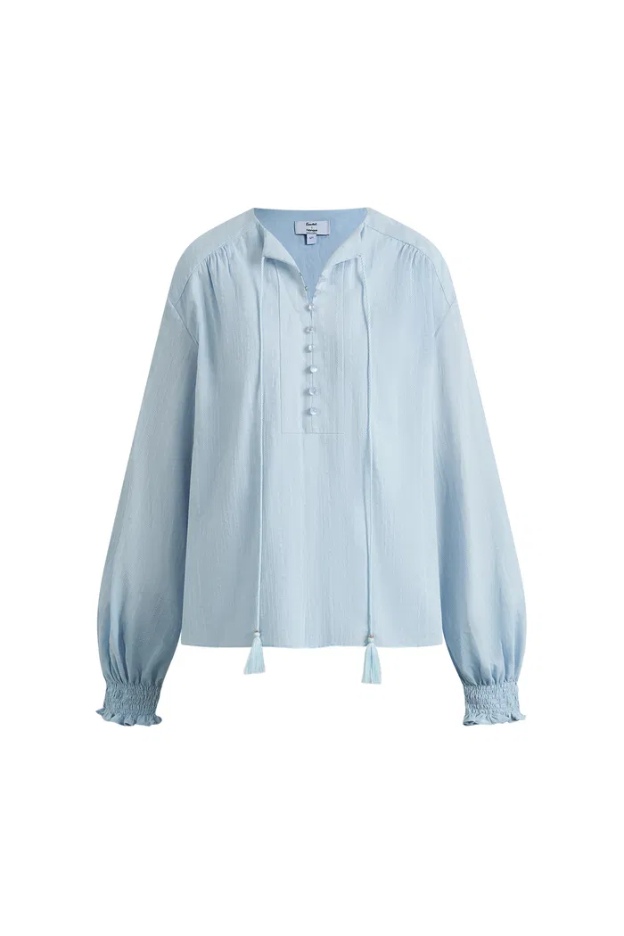 Crepus Striped Fringe-Tie French Shirt In Cotton Jacquard - Image 6