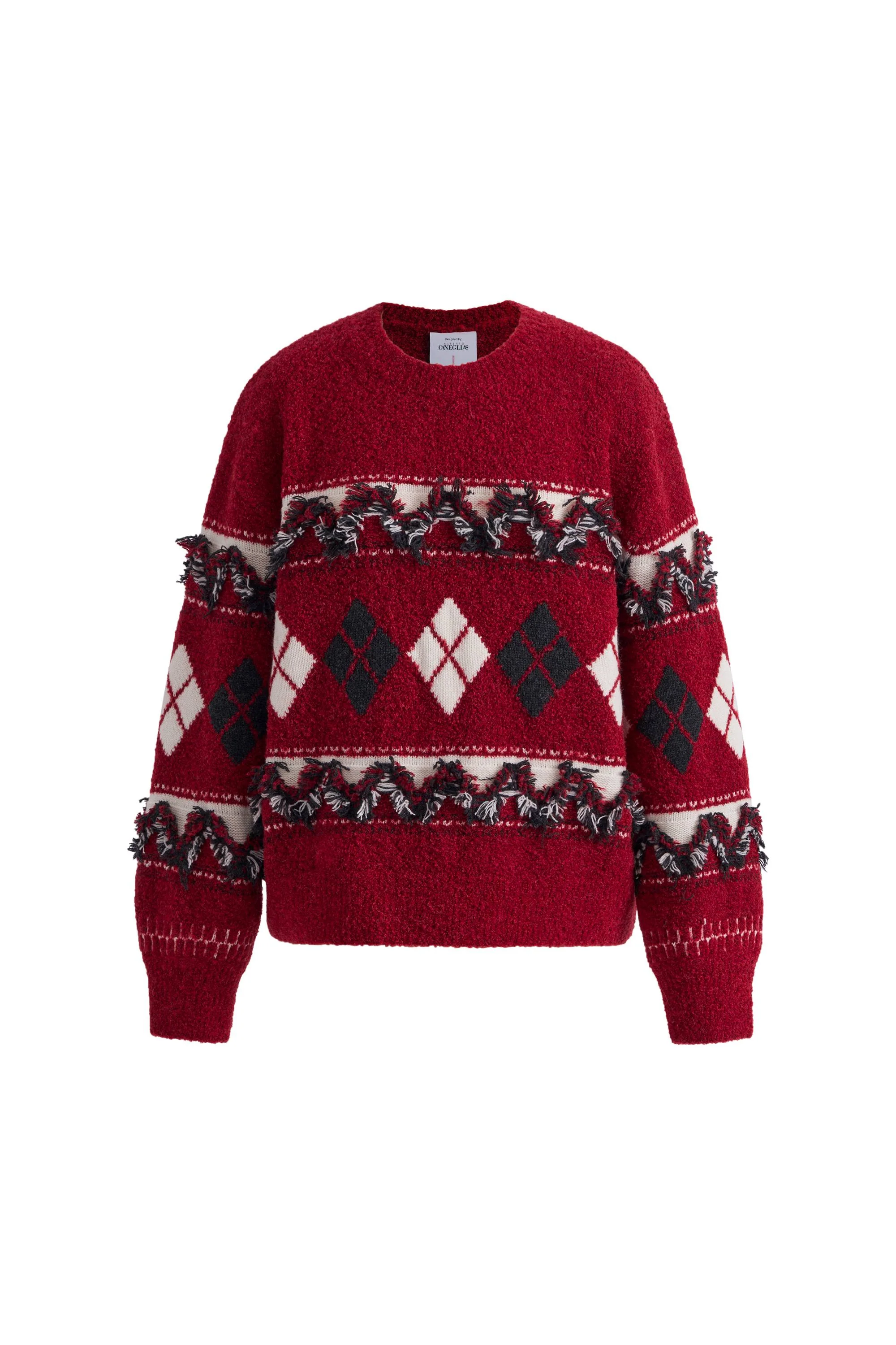 Crimson 3D Argyle Sweater in Merino Wool Loop Bouclé Yarn - Image 5