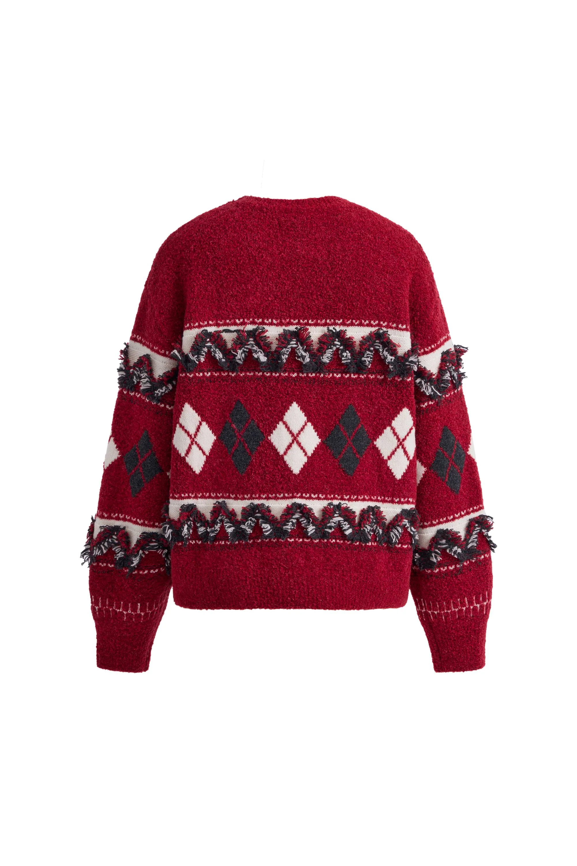 Crimson 3D Argyle Sweater in Merino Wool Loop Bouclé Yarn - Image 6