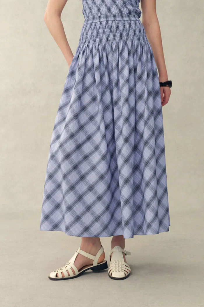 Crystal Handworked Sleeveless Plaid Top and Skirt Set in Stretch Bubble Cotton - Image 4