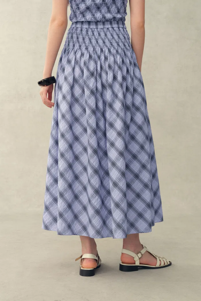 Crystal Handworked Sleeveless Plaid Top and Skirt Set in Stretch Bubble Cotton - Image 5