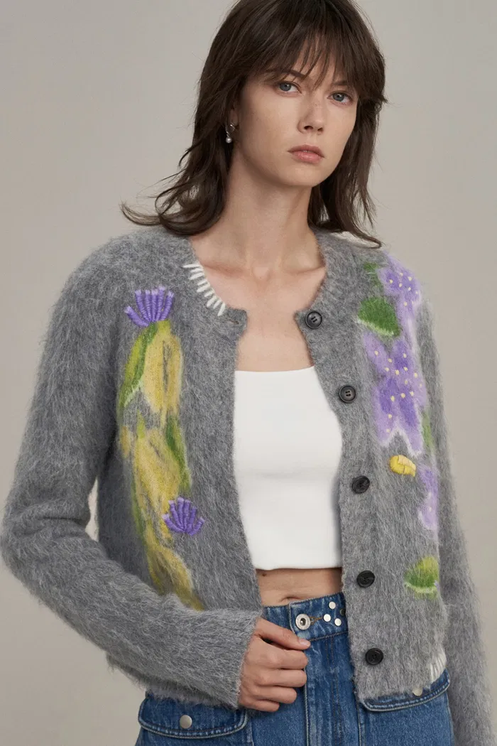 Cymbidium Hand Embroidered Cardigan in Alpaca Blend Knit - Image 6