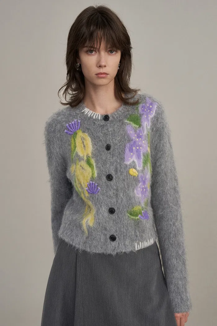 Cymbidium Hand Embroidered Cardigan in Alpaca Blend Knit - Image 7