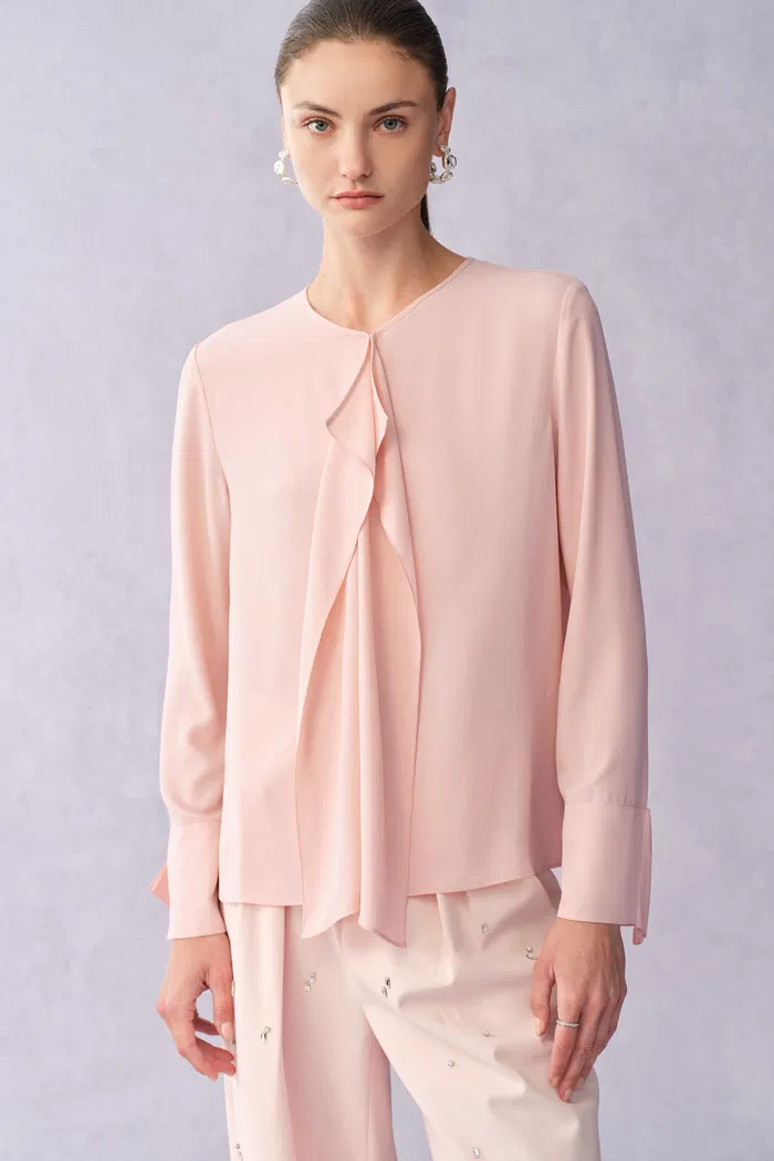 Cynerda Ruffled V-neck Blouse in Wrinkle-Resistant Crepe - Image 2