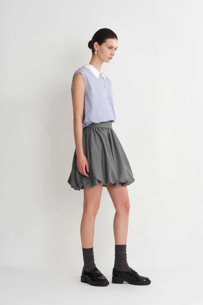 Cynthia Short Bubble Skirt in Fine Wool Blend - Image 3