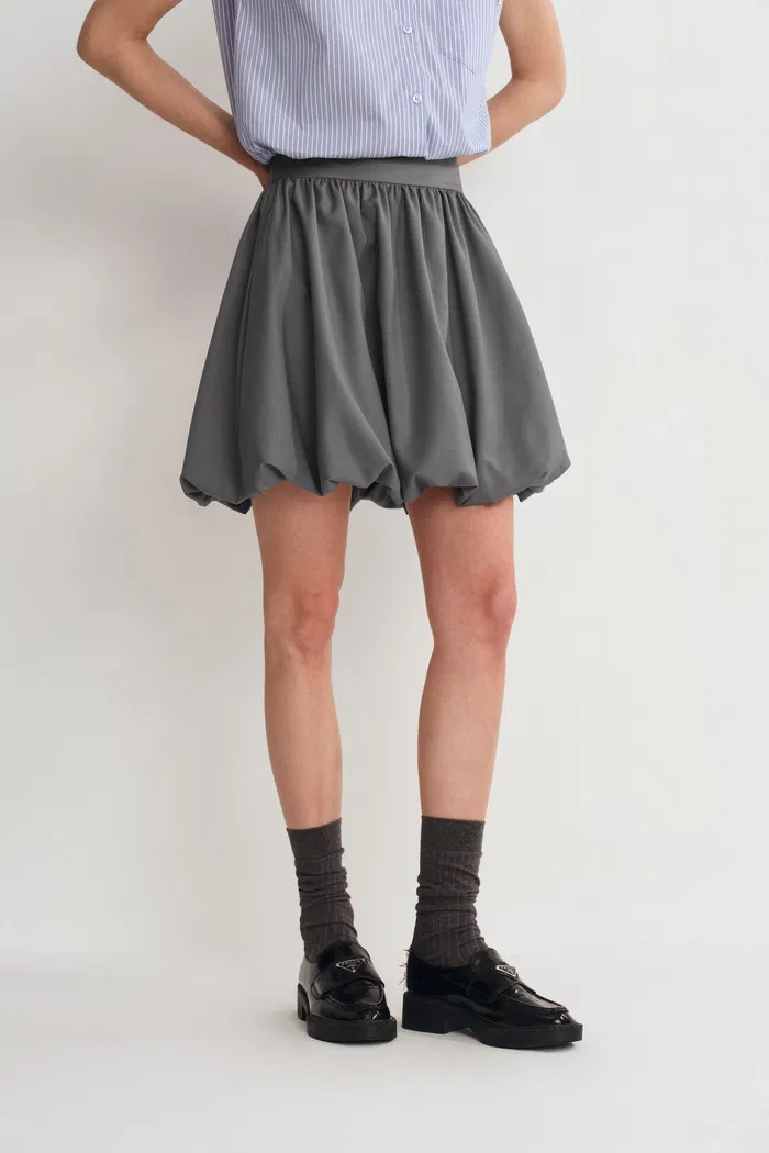 Cynthia Short Bubble Skirt in Fine Wool Blend - Image 4