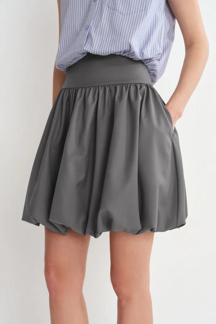 Cynthia Short Bubble Skirt in Fine Wool Blend - Image 5