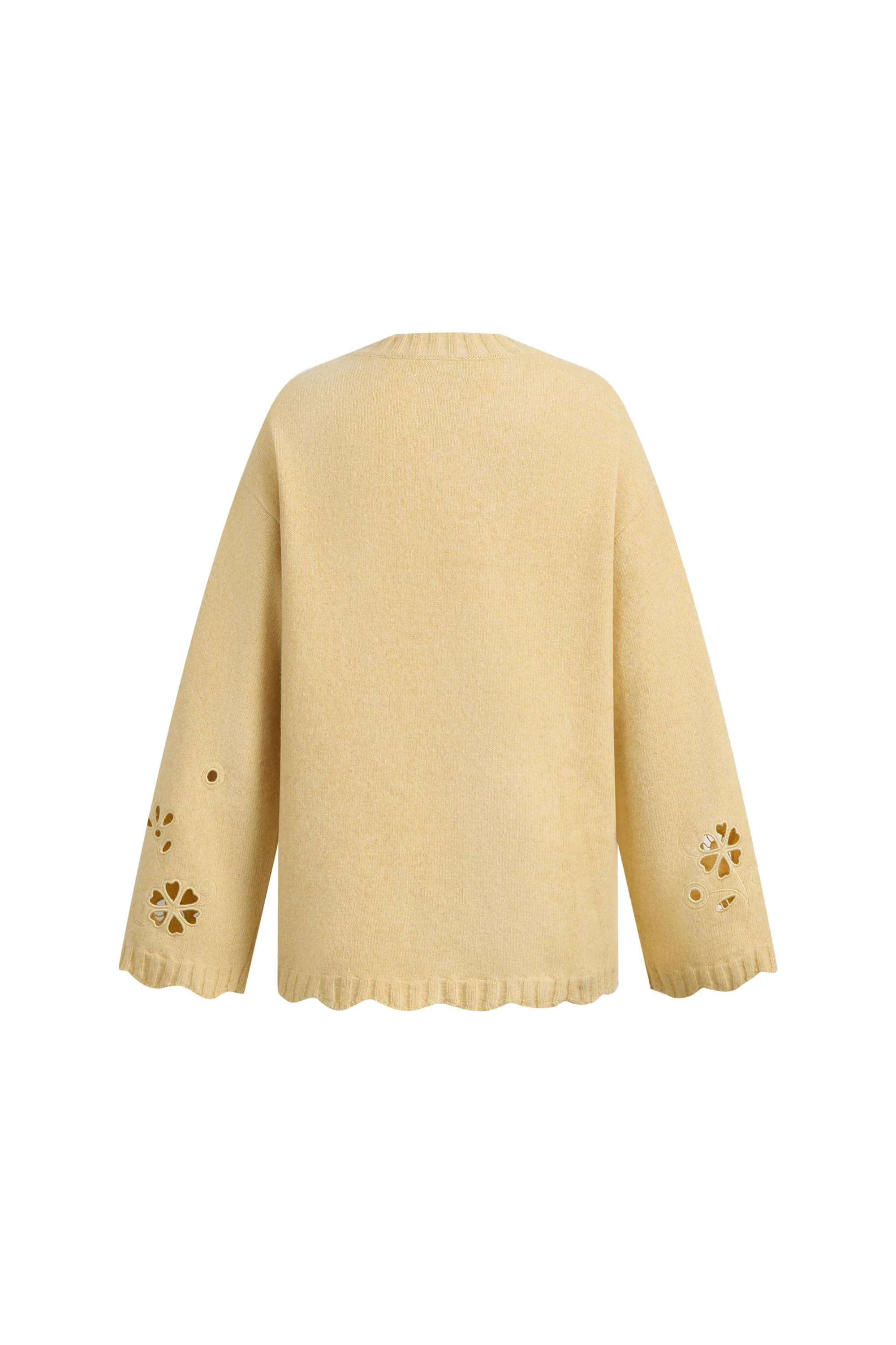 Daisy Openwork Embroidered Cardigan in Cotton Merino Wool Blend Knit - Image 9