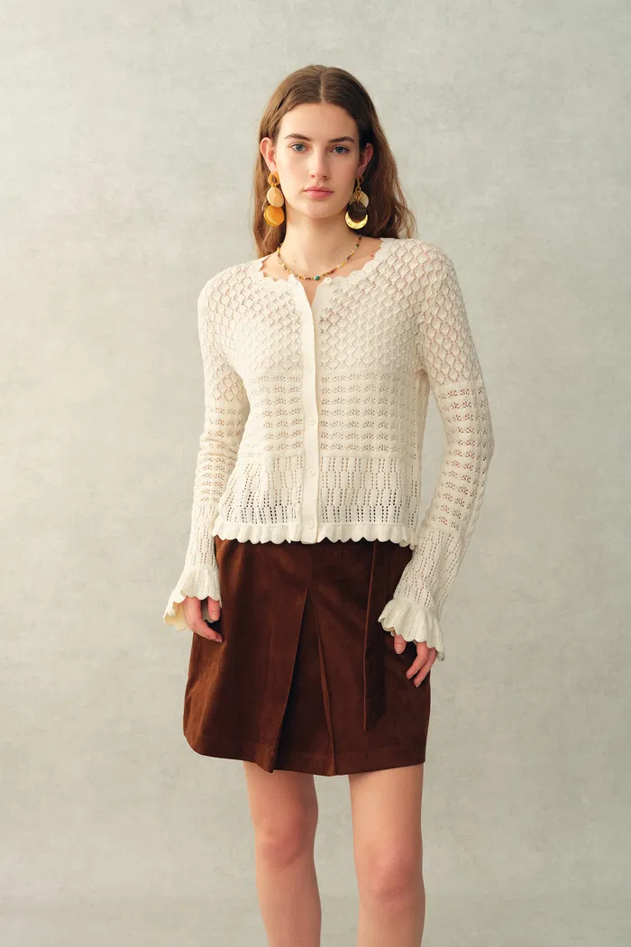 Daisy Ruffle-Trim Cardigan and Skirt Matching Set in Cotton Knit - Image 2