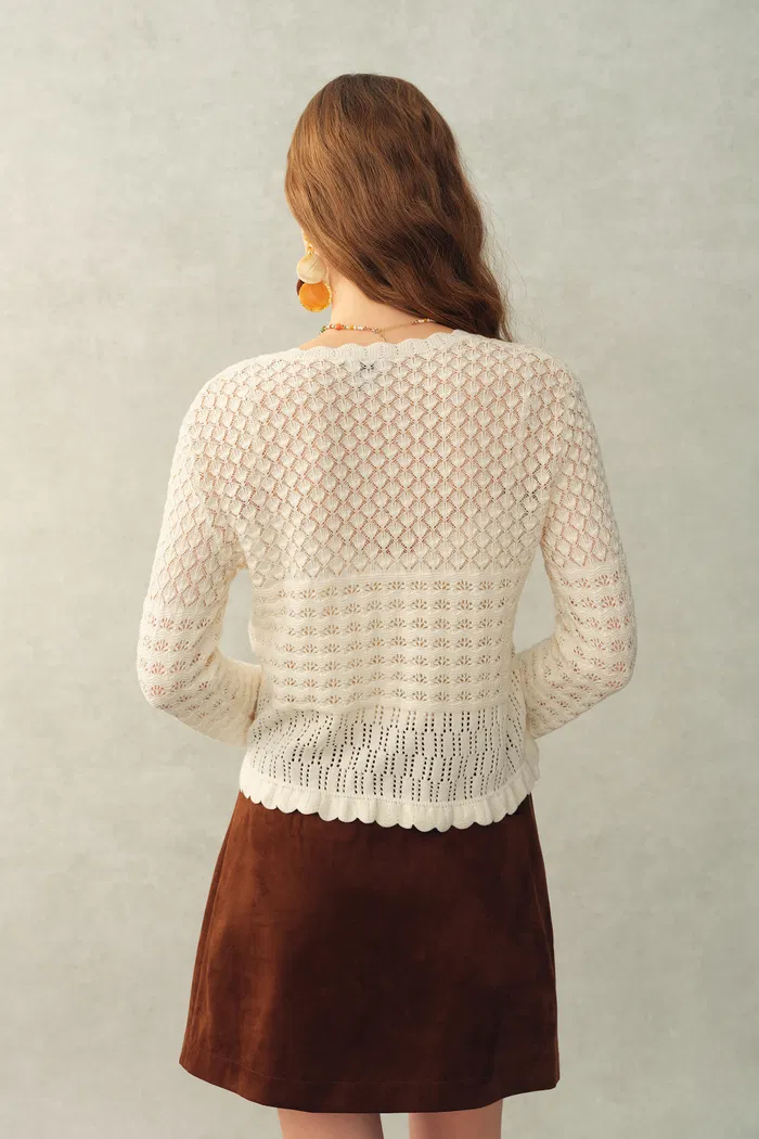 Daisy Ruffle-Trim Cardigan and Skirt Matching Set in Cotton Knit - Image 3