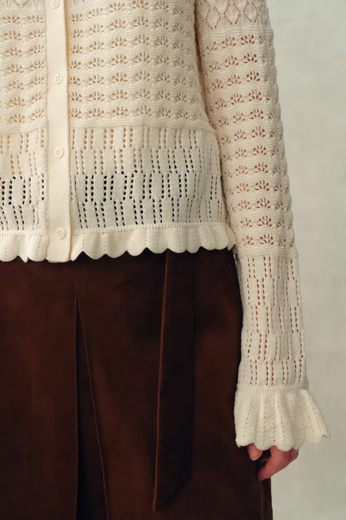 Daisy Ruffle-Trim Cardigan and Skirt Matching Set in Cotton Knit - Image 4
