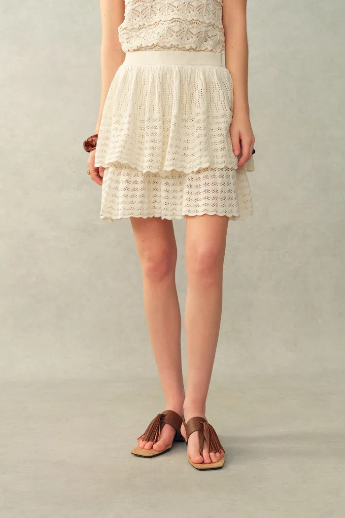 Daisy Ruffle-Trim Cardigan and Skirt Matching Set in Cotton Knit - Image 5