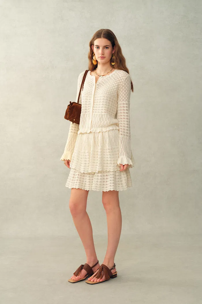 Daisy Ruffle-Trim Cardigan in Cotton Knit - Image 3