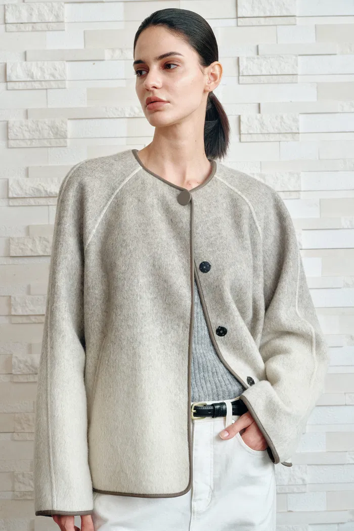 Dara Gradient Scarf Style Wool Peacoat in Wool-Silk-Rabbit Hair Blend - Image 2