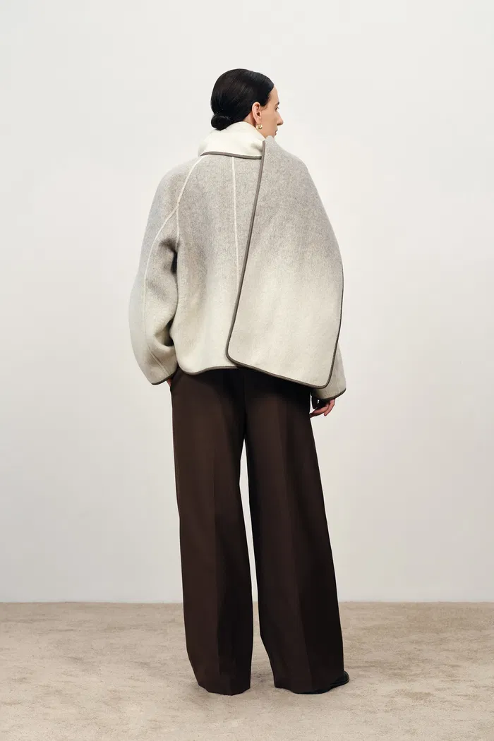 Dara Gradient Scarf Style Wool Peacoat in Wool-Silk-Rabbit Hair Blend - Image 4