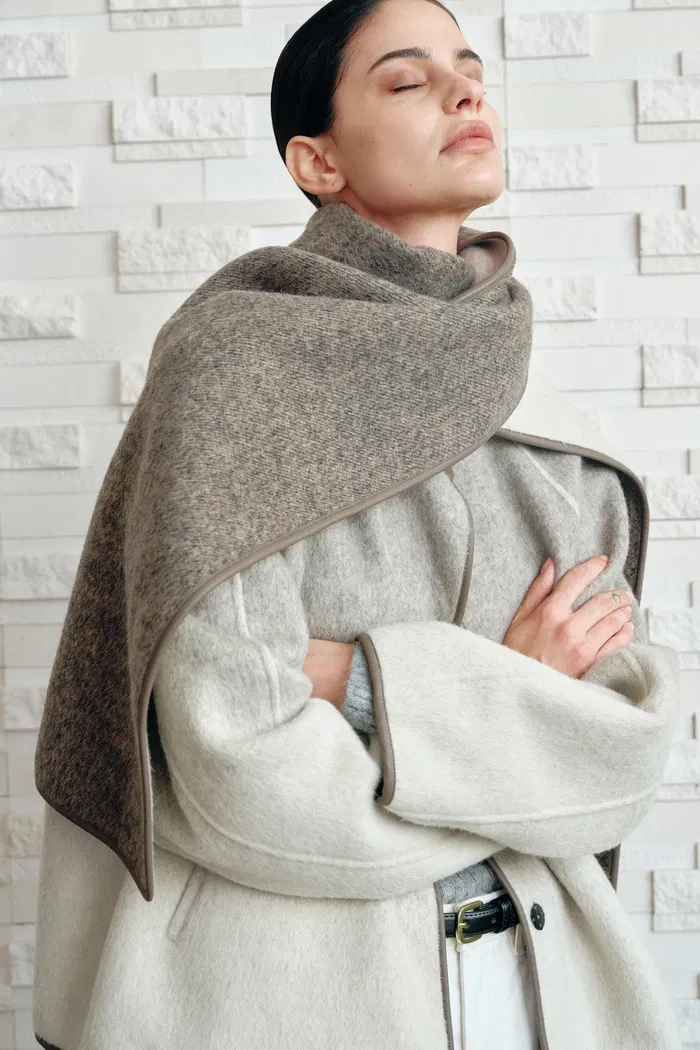 Dara Gradient Scarf Style Wool Peacoat in Wool-Silk-Rabbit Hair Blend - Image 5