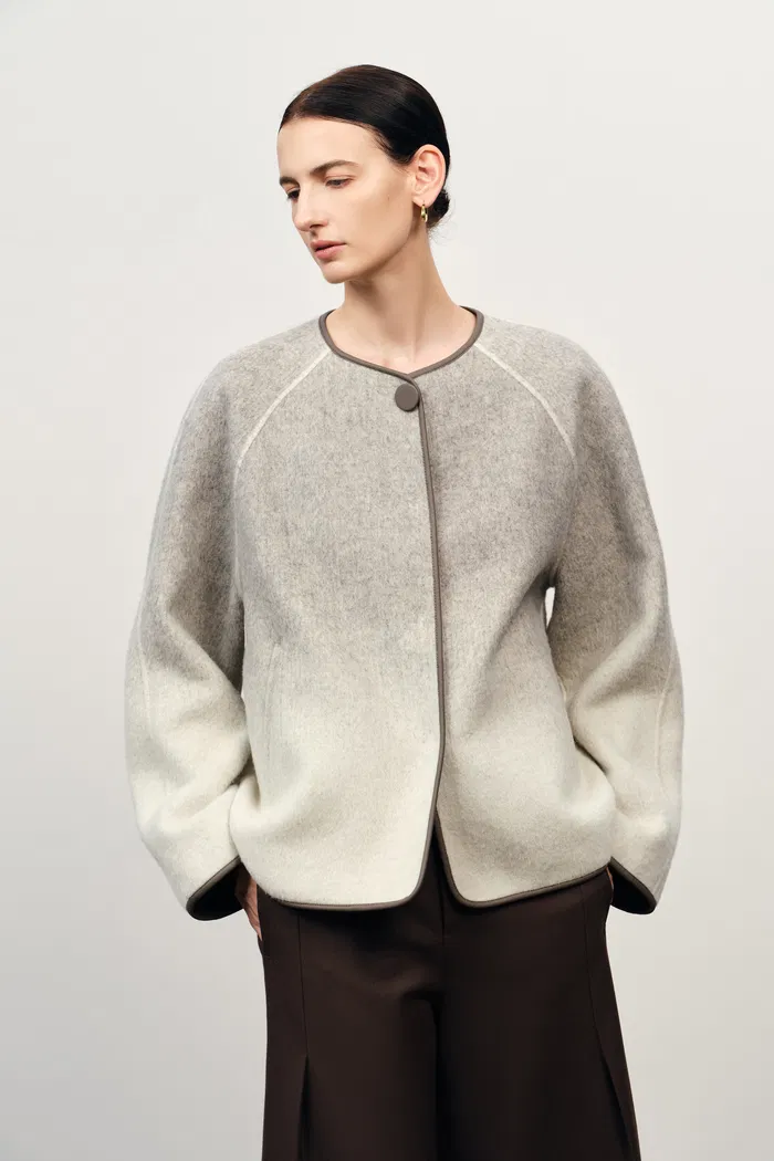 Dara Gradient Scarf Style Wool Peacoat in Wool-Silk-Rabbit Hair Blend - Image 6