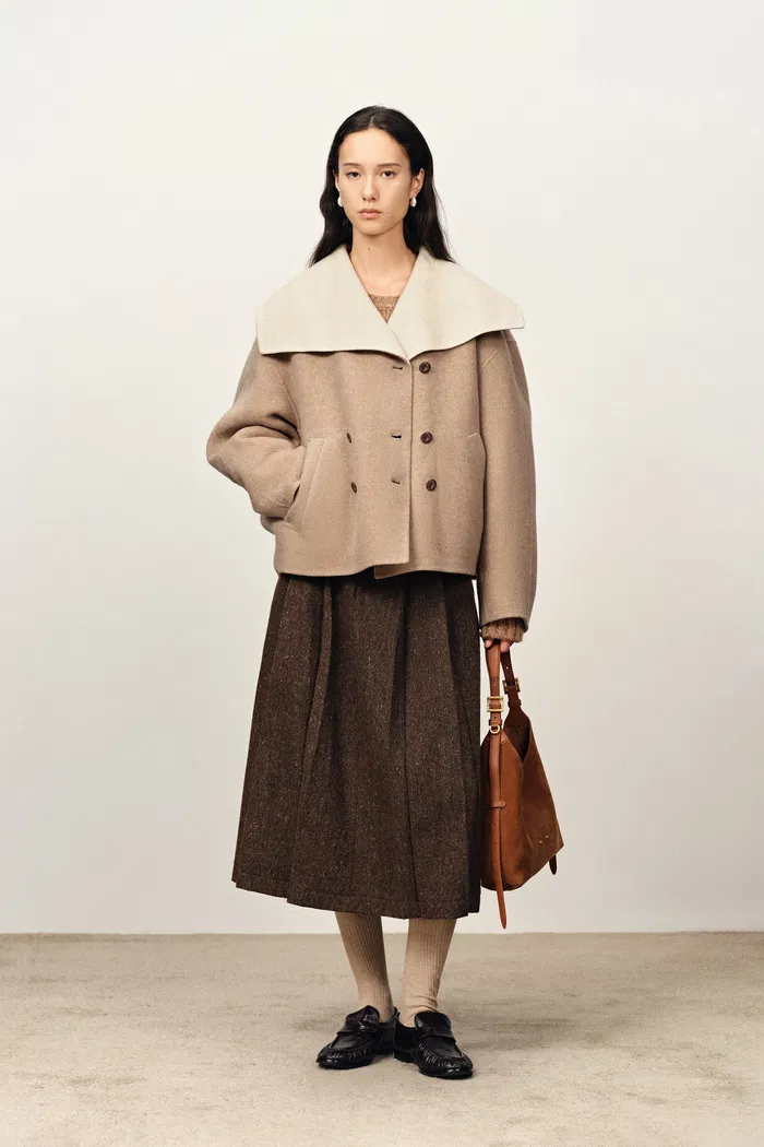 Day Coccon Large Lapel Coat in Double Faced Wool