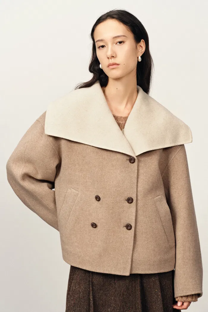 Day Coccon Large Lapel Coat in Double Faced Wool - Image 2