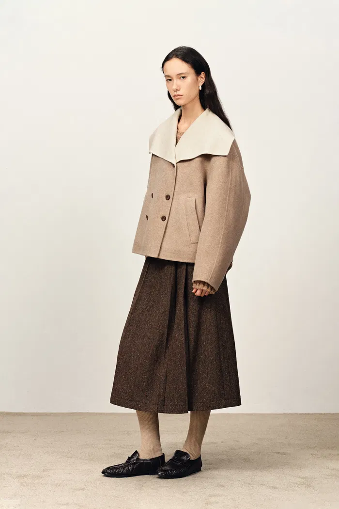 Day Coccon Large Lapel Coat in Double Faced Wool - Image 3