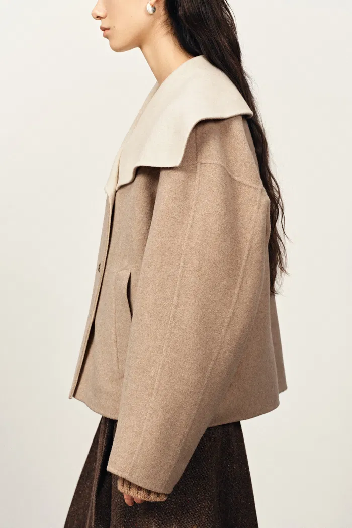 Day Coccon Large Lapel Coat in Double Faced Wool - Image 5