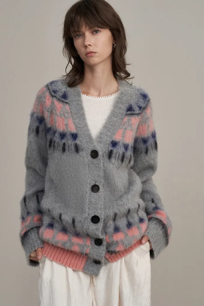 Deanna Fair Isle Cardigan in Baby Alpaca Blend Knit - Image 2