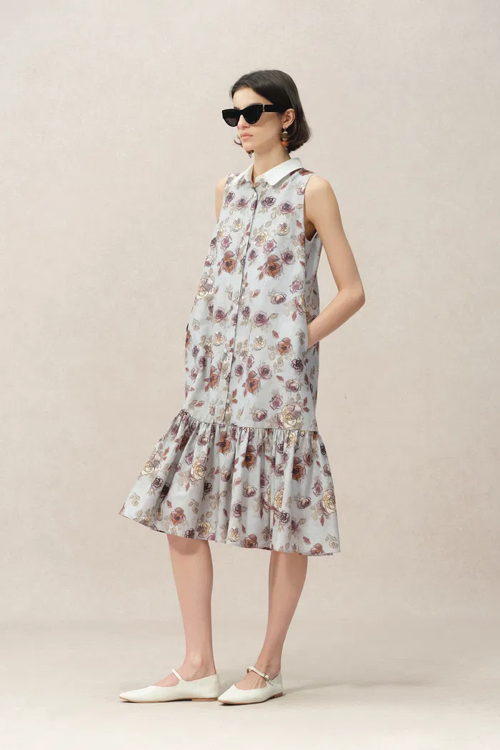 Demi Sleeveless Print Dress in Silk-Cotton - Image 6