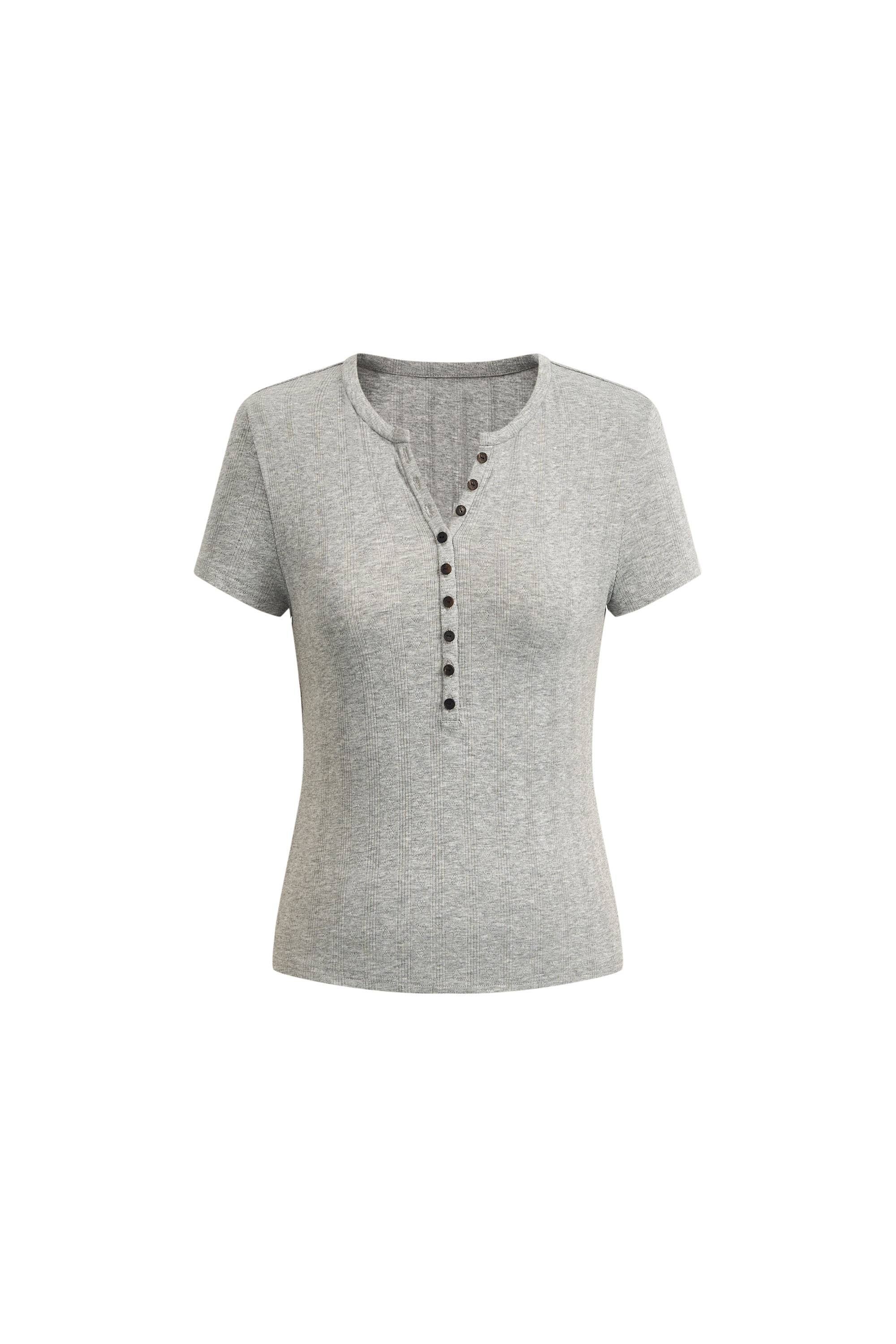 Devi Henley Collar Short Sleeve in Cotton Knit - Image 5