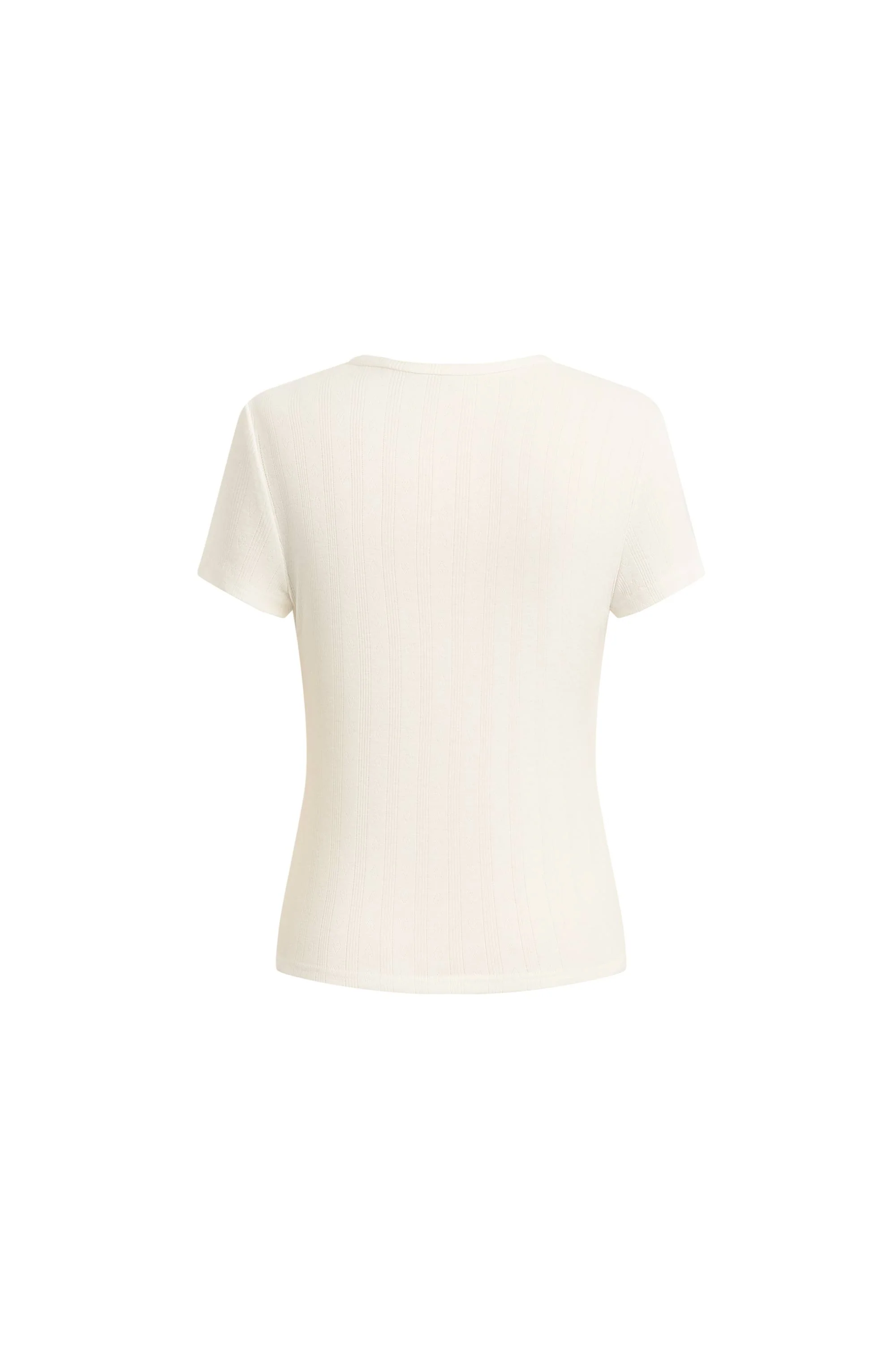 Devi Henley Collar Short Sleeve Top in Pointelle Knit - Image 6