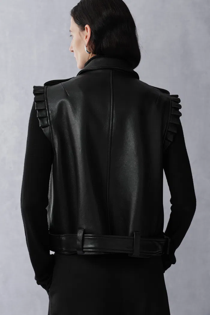 Diane Biker Vest Jacket in Sheepskin Leather - Image 6