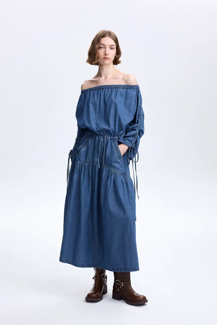Diane Drawstring Dress in Tencel Denim - Image 3