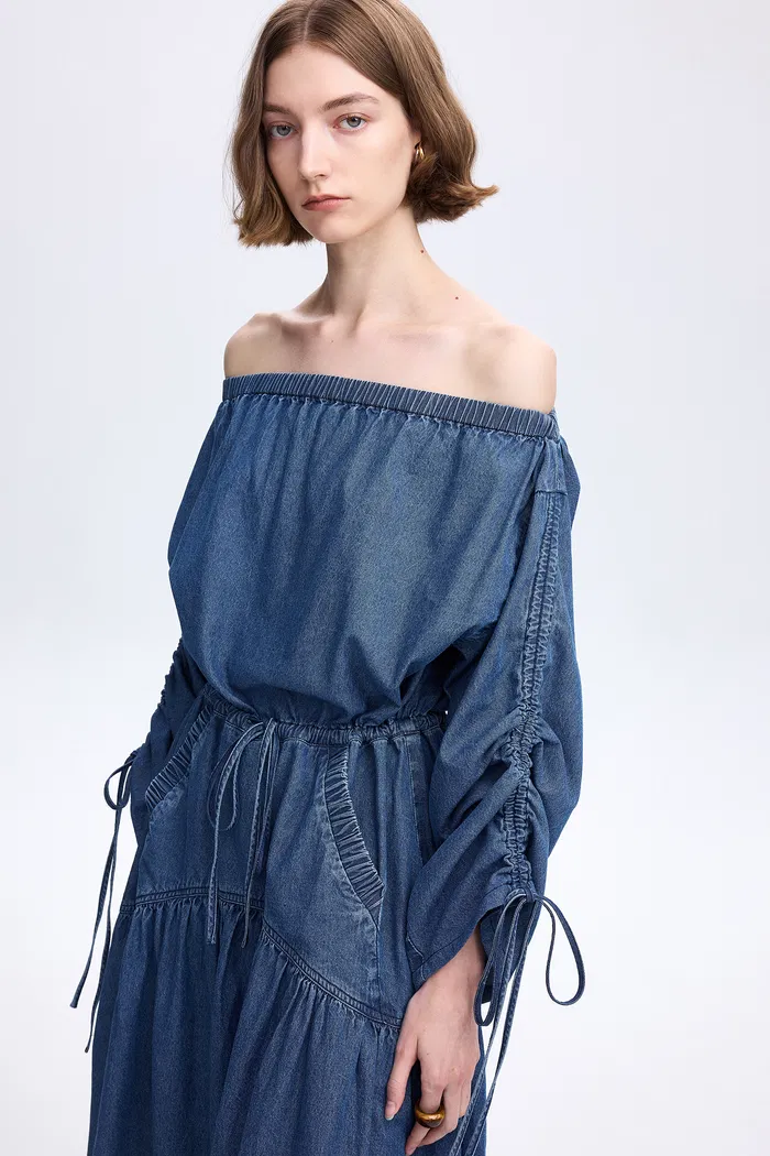 Diane Drawstring Dress in Tencel Denim - Image 4