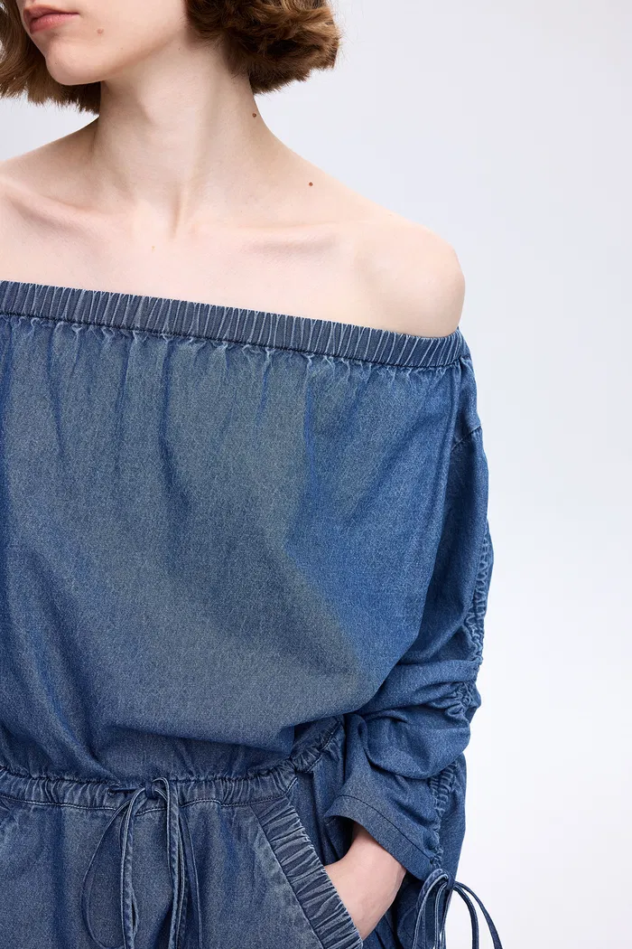 Diane Drawstring Dress in Tencel Denim - Image 5