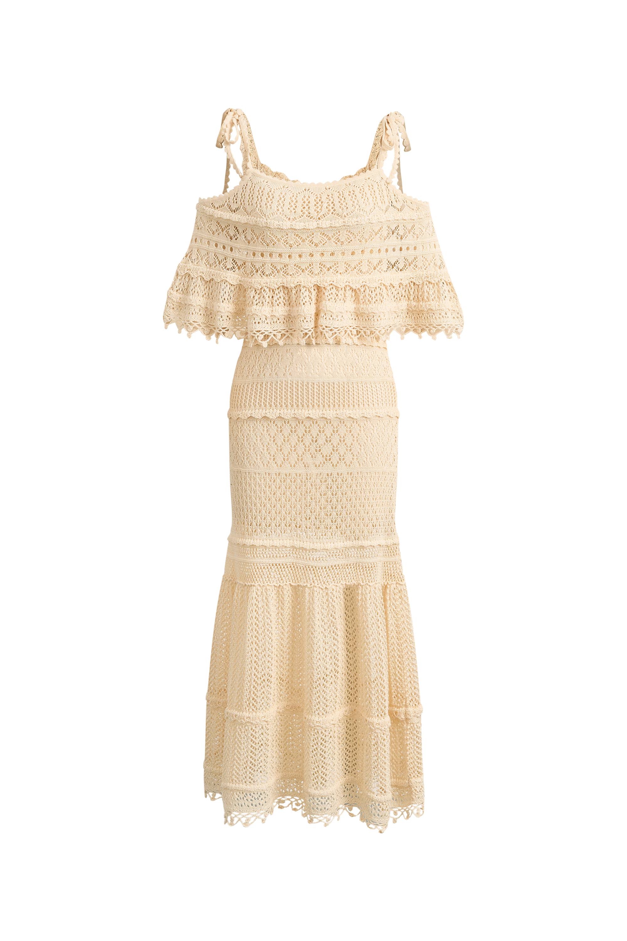 Dione Hand Crochet Detachable Capelet Knit Cami Dress in Linen Crochet - Image 8
