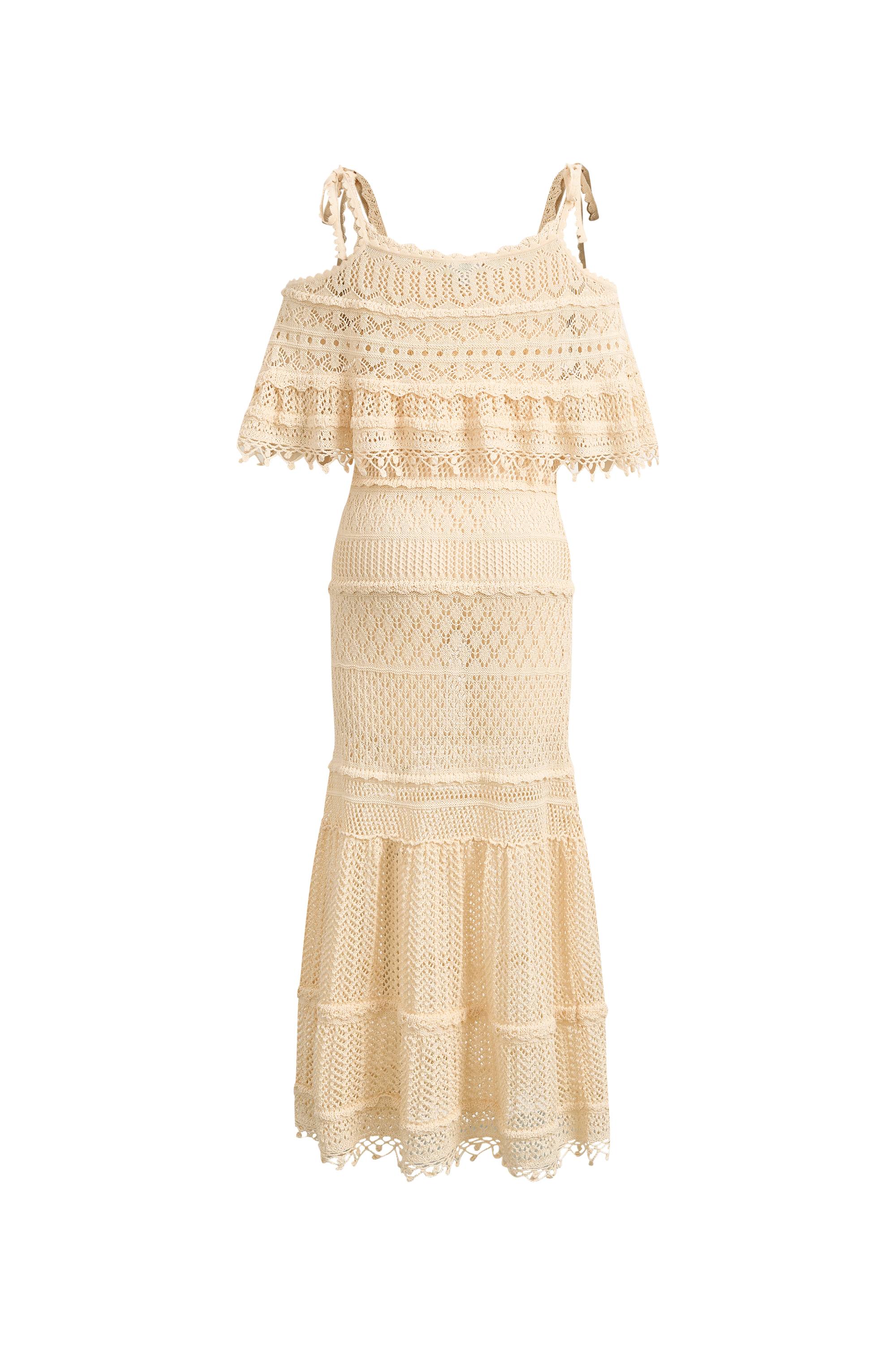 Dione Hand Crochet Detachable Capelet Knit Cami Dress in Linen Crochet - Image 9