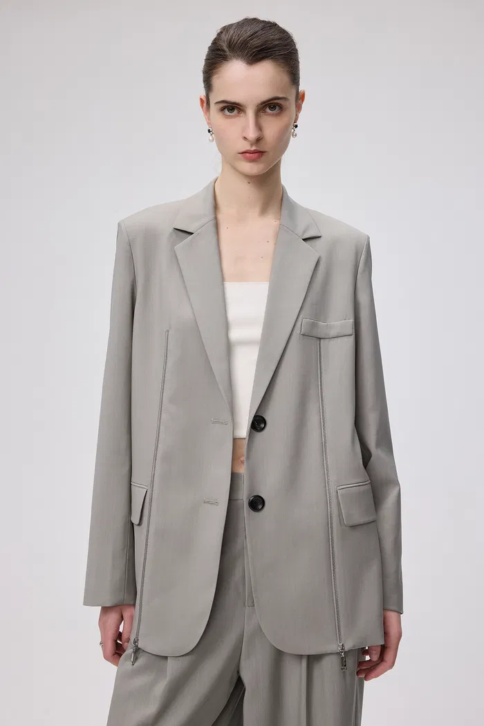 Dniester Duo Front Zip Oversized Blazer in Worsted Wool Blend - Image 5