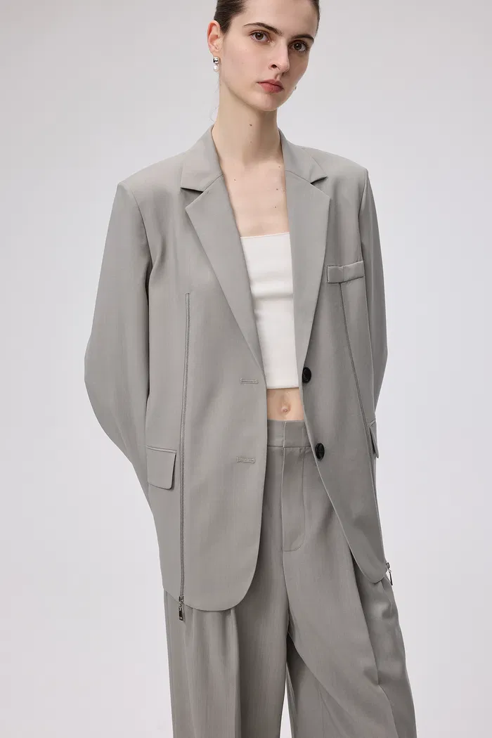 Dniester Duo Front Zip Oversized Blazer in Worsted Wool Blend - Image 6
