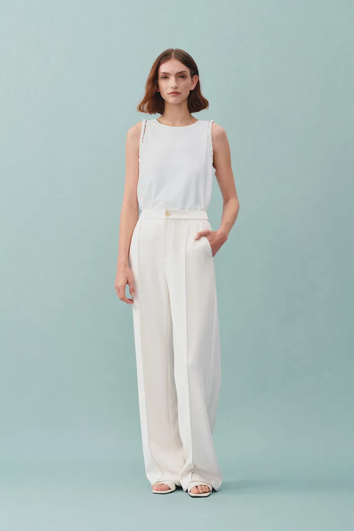 Domi White Buttoned Straight Leg Sweatpants - Image 3